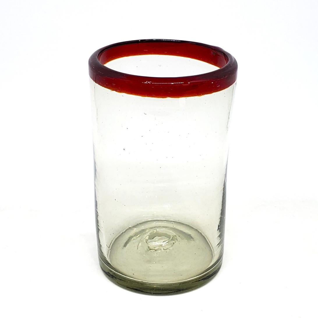 Vasos de Vidrio Soplado al Mayoreo / vasos grandes con borde rojo rubí / Éstos artesanales vasos le darán un toque clásico a su bebida favorita.